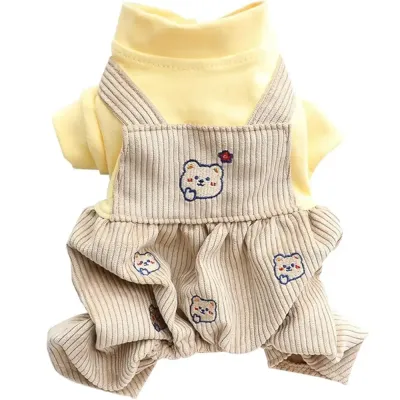 The bear design jumpsuit is specifically tailored to fit small to medium-sized dogs. Whether your pet is a chihuahua, yorkie, or another small breed, this outfit provides a snug, comfortable fit that is perfect for their size.