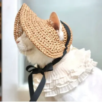 Straw hat for cats and dogs Small dog sun hat