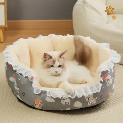 winter floral pet bed with thick padding, non-slip base, and a removable, washable cover for easy maintenance (9) Machine washable for convenient care