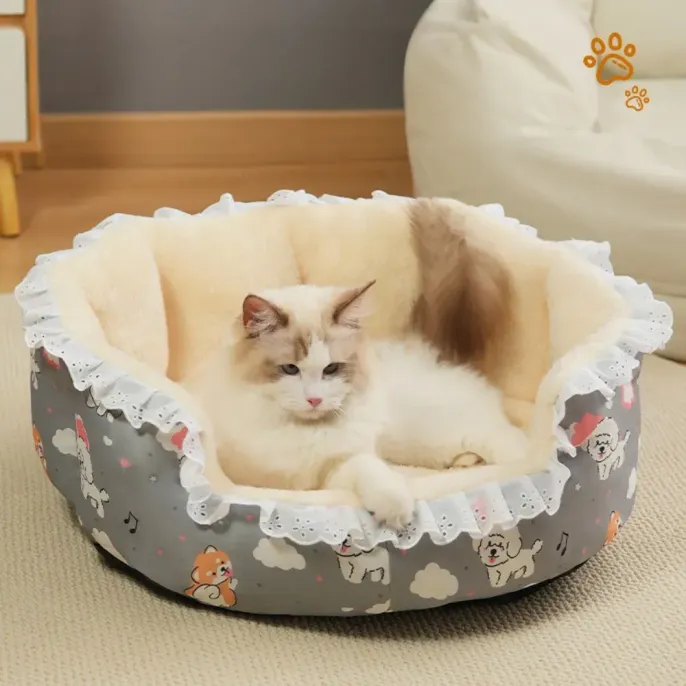 winter floral pet bed with thick padding, non-slip base, and a removable, washable cover for easy maintenance (9) Machine washable for convenient care