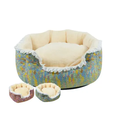 Winter pet bed with floral print and thickened padding for extra warmth (5) Spacious design allows pets to stretch and move freely