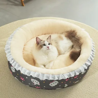 Round winter pet bed with plush floral design for maximum warmth (7) Thickened base offers superior insulation and durability