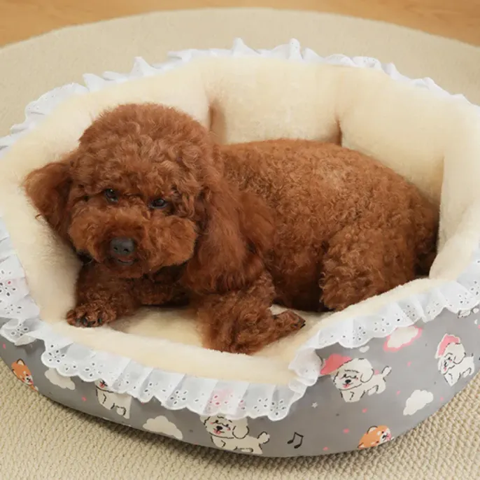 winter floral pet bed with thick padding, non-slip base, and a removable, washable cover for easy maintenance (3) Moisture-resistant base keeps the sleeping area dry and fresh