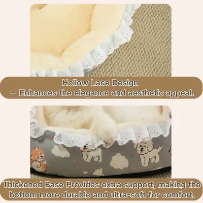 winter floral pet bed with thick padding, non-slip base, and a removable, washable cover for easy maintenance (4) Spacious, open design allows pets to stretch and relax freely