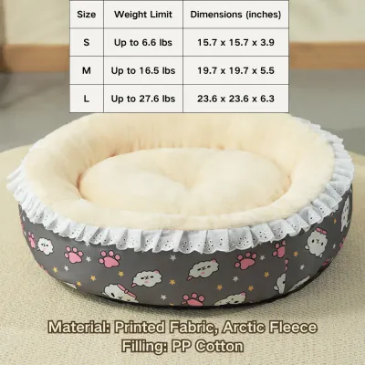 Round winter pet bed with plush floral design for maximum warmth (2) Arctic velvet fabric provides a skin-friendly, cozy touch