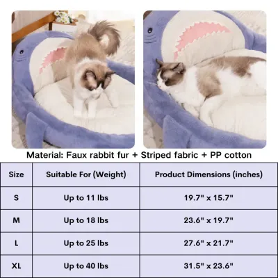 Shark shaped pet bed with non-slip base (6) Comfortable plush pet bed with thick padding