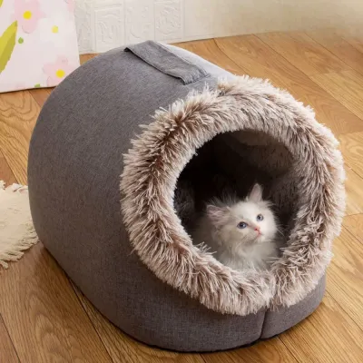 Portable pet bed with convenient carry handle (4) Anti-slip base ensures stability on various surfaces