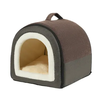 Cozy winter pet bed with handle (9) Thick PP cotton filling ensures comfort and long-lasting shape retention