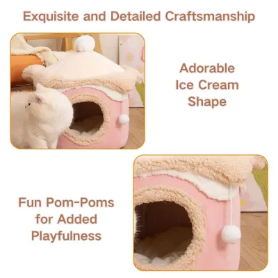 Adorable ice cream-shaped pet bed for dogs and cats (3) Ideal for small and medium-sized pets during autumn and winter