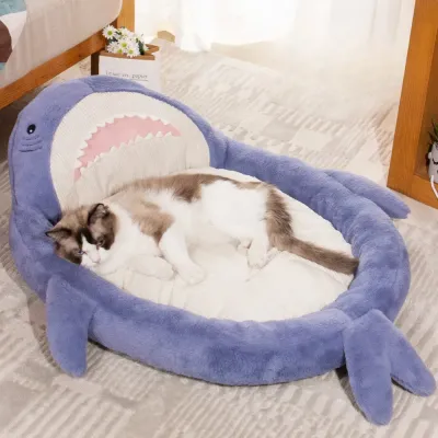 Shark shaped pet bed with non-slip base (1) Soft and plush fabric for maximum comfort