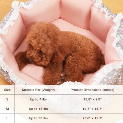 Floral pet bed with elegant lace trim for added charm (5) Ideal for both cats and small dogs, providing ample space