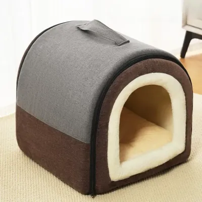 Cozy winter pet bed with handle (1) Portable handle makes transportation convenient and hassle-free