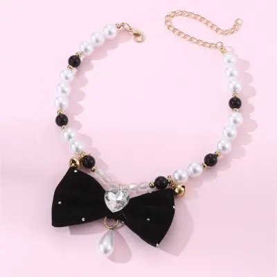 Bow and Pearl Design Unique Pet Collar