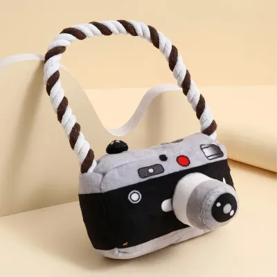 Soft Camera-Shaped Dog Toy with Squeaker and Rope Soft Camera-Shaped Dog Toy with Squeaker and Rope