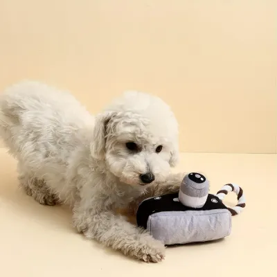 Soft Camera-Shaped Dog Toy with Squeaker and Rope for Dogs Soft Camera-Shaped Dog Toy with Squeaker and Rope