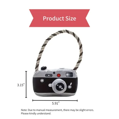 Soft Camera-Shaped Dog Toy with Squeaker and Rope Size Soft Camera-Shaped Dog Toy with Squeaker and Rope