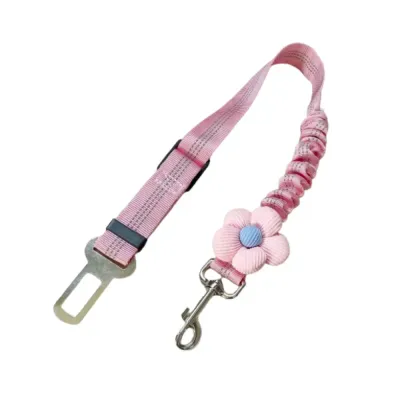 Retractable Car Safety Belt with Flower Decor for Pets pink Retractable Car Safety Belt with Flower Decor for Pets