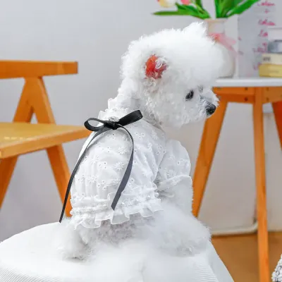 Breathable Ruffle Collar Peal Decor Princess Shirt Dress for Dogs
