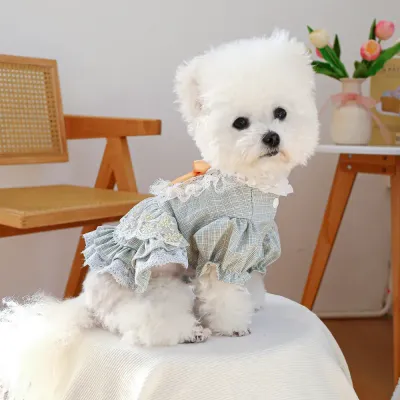 Lace Tulle Dress Flower Bowknot Dress for Dogs