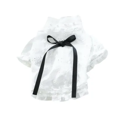 Breathable Ruffle Collar Peal Decor Princess Shirt Dress for Dogs
