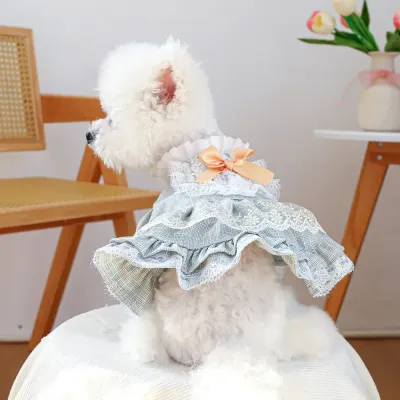 Lace Tulle Dress Flower Bowknot Dress for Dogs