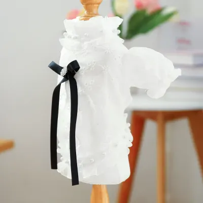 Breathable Ruffle Collar Peal Decor Princess Shirt Dress for Dogs