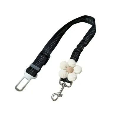 Retractable Car Safety Belt with Flower Decor for Pets black white Retractable Car Safety Belt with Flower Decor for Pets