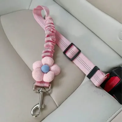 Retractable Car Safety Belt with Flower Decor for Pets Outdoor Travel Retractable Car Safety Belt with Flower Decor for Pets