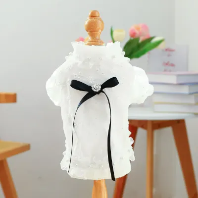 Breathable Ruffle Collar Peal Decor Princess Shirt Dress for Dogs
