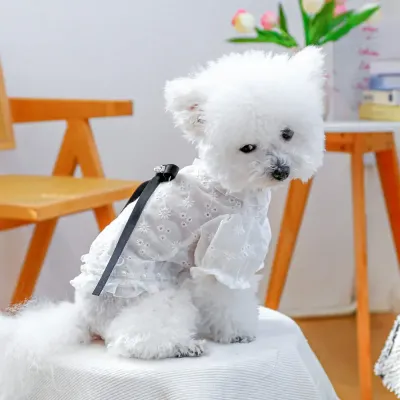 Breathable Ruffle Collar Peal Decor Princess Shirt Dress for Dogs