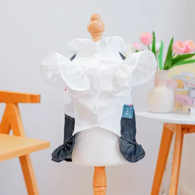 Breathable Little Red Flower Denim Dog Dress