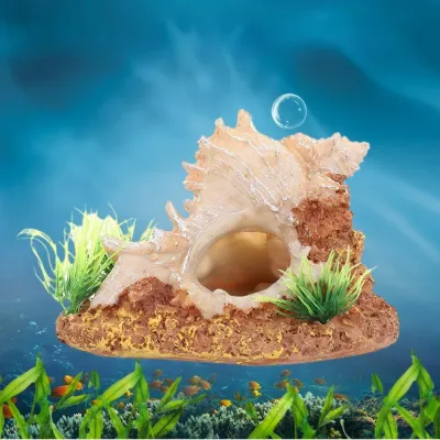 Hand-painted conch shell aquarium ornament