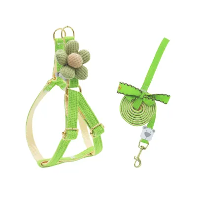 Floral Decorated Dog Leash and Harness Set