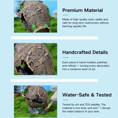 Sunken barrel aquarium decor for realistic underwater scenery (2) Realistic broken texture blends seamlessly into planted tanks