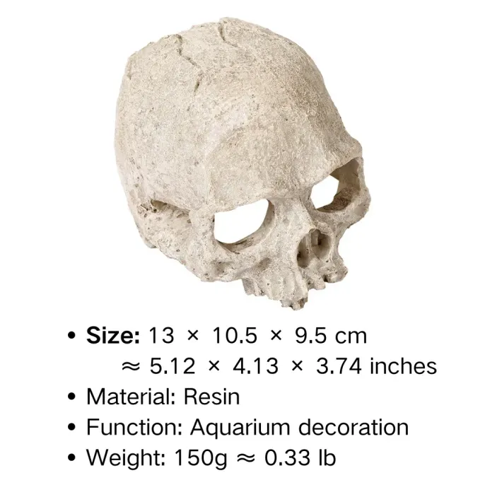 Halloween skull decoration for aquarium (1) Creepy skeleton head aquarium accessory