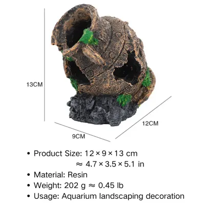 Sunken barrel aquarium decor for realistic underwater scenery (3) Durable resin construction safe for aquatic environments
