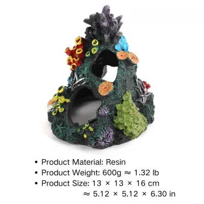 Resin coral reef rock decoration for aquariums (1) Hand-painted coral colors for realistic underwater scenery