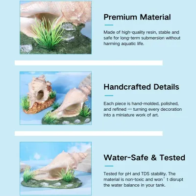 Decorative resin conch shell for fish tank setups (4) Durable resin material safe for aquatic environments
