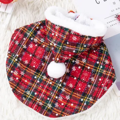 Plaid Pet Christmas Cape Cloak
