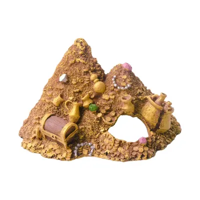 Decorative hiding cave ornament with golden chest theme
