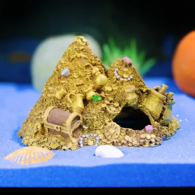 Aquarium resin treasure cave with cartoon style design