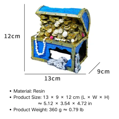 Resin treasure chest diver decor for aquariums (2) Aquascape ornament with diver and coral treasure chest