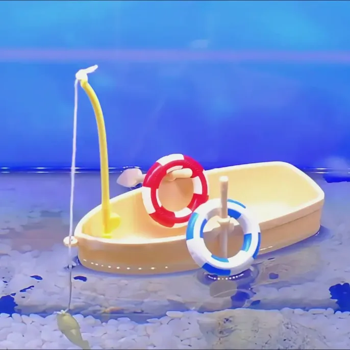 Floating mini boat for aquarium surface decor (2) Eye-catching aquarium prop for water surface decoration