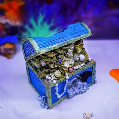 Resin treasure chest diver decor for aquariums (3) Bottom-sinking aquarium decor with sea adventure theme