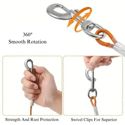 dog leash with clips Heavy Duty Steel Wire Dog Tie Out Leash with Dual Head Design