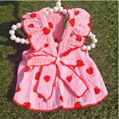 Comfortable and stylish summer dress for small dogs, featuring a cute strawberry design and breathable fabric."