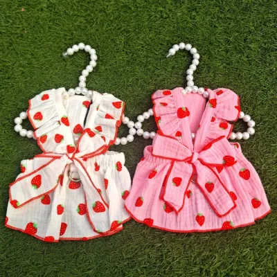 Comfortable and stylish summer dress for small dogs, featuring a cute strawberry design and breathable fabric."