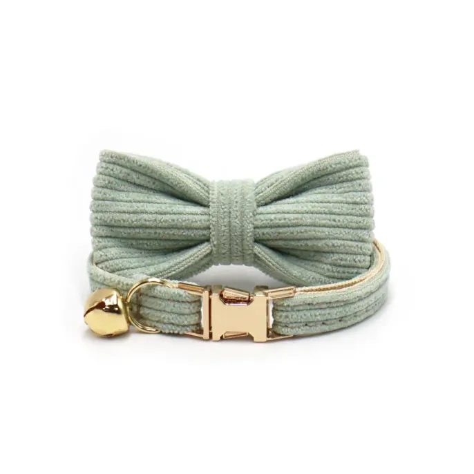 Cute Velvet Bow Pet Collar with Gold-plated Buckle mint green Cute Velvet Bow Pet Collar with Gold-plated Buckle