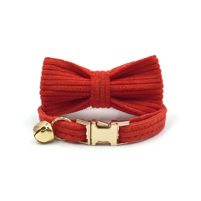 Cute Velvet Bow Pet Collar with Gold-plated Buckle red Cute Velvet Bow Pet Collar with Gold-plated Buckle