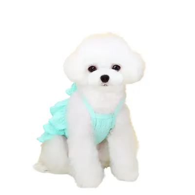 Candy-colored princess dress with layered skirt and bow knot design, tailored for small dog breeds.